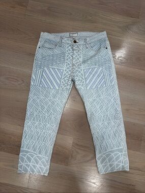 Current/Elliott Light Blue & White Patterned High-Rise Jeans